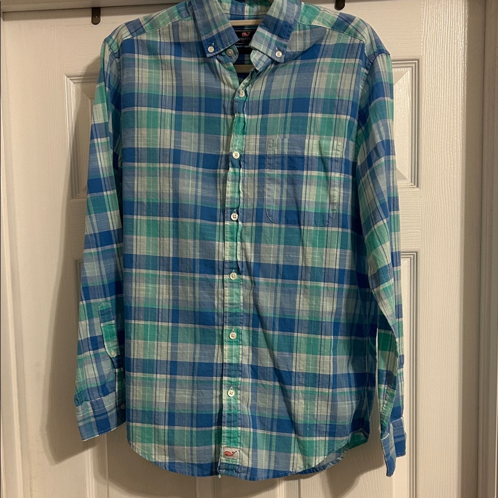 Vineyard Vines Blue and Green Checkered Shirt